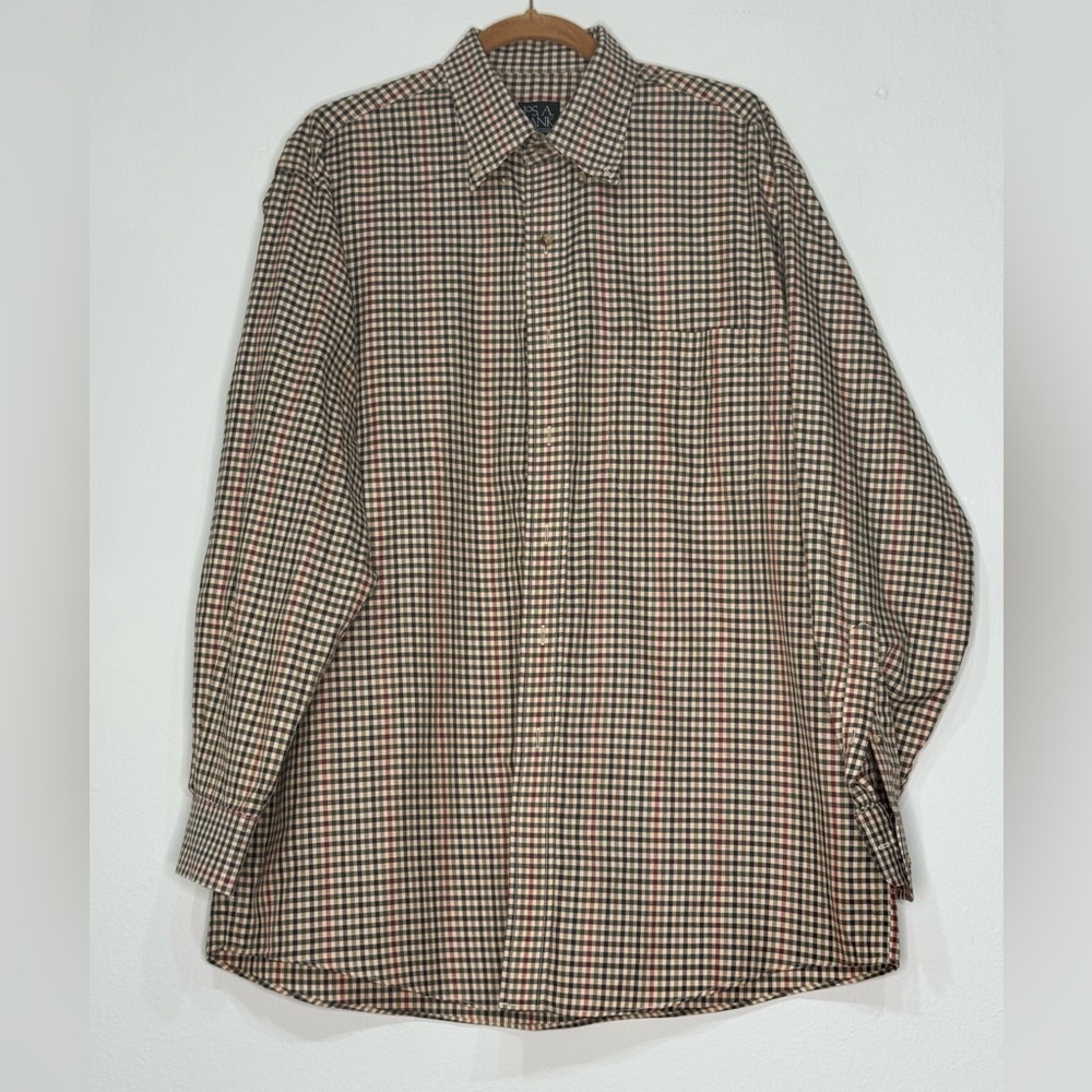 Jos. A. Bank Red and Black Checkered Casual Button Down Shirt